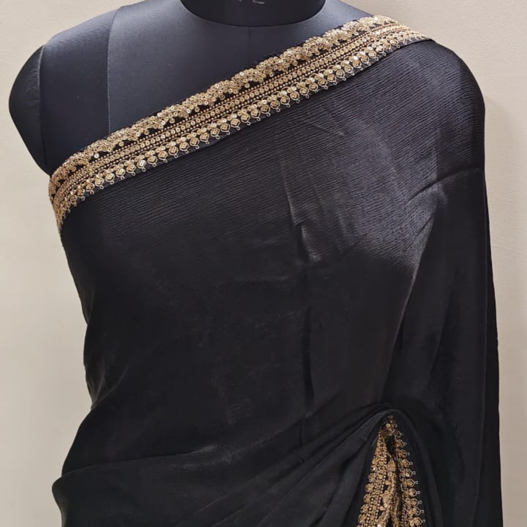 Crepe Satin Saree with Velvet Blouse