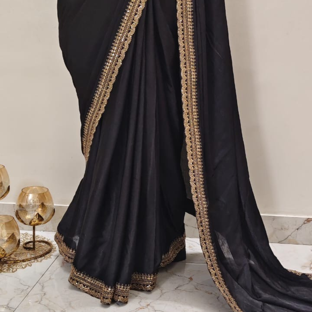 Crepe Satin Saree with Velvet Blouse