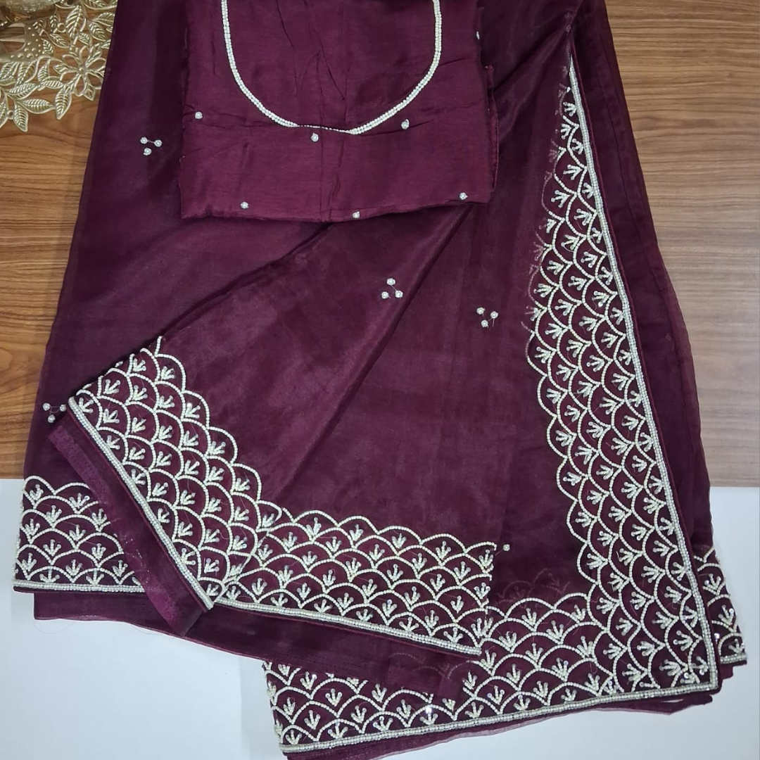 Maroon Organza Handwork