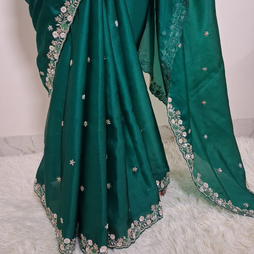 Organza Saree with Hand Embroidery