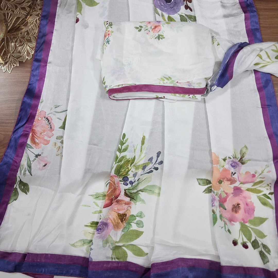 Crepe Satin Saree in Digital Print