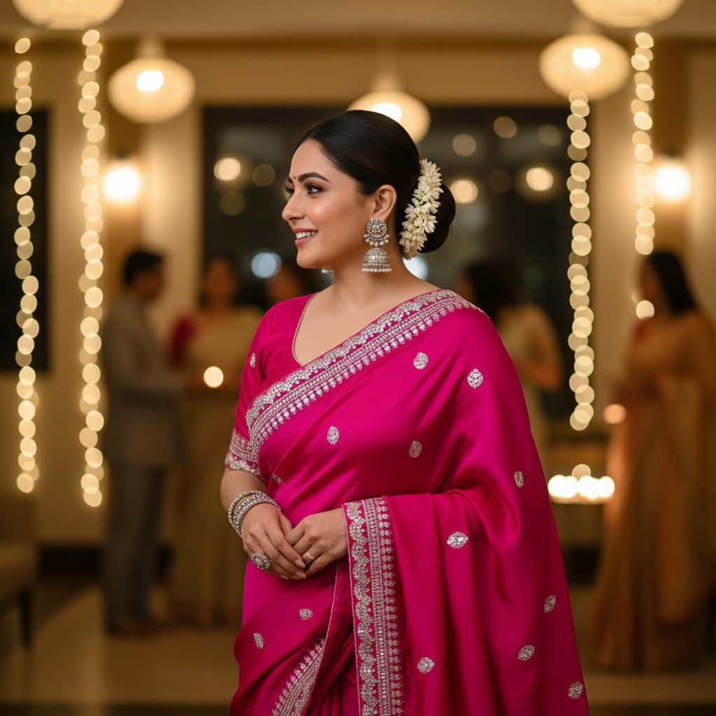 Crepe Satin Designer Saree with Velvet Blouse