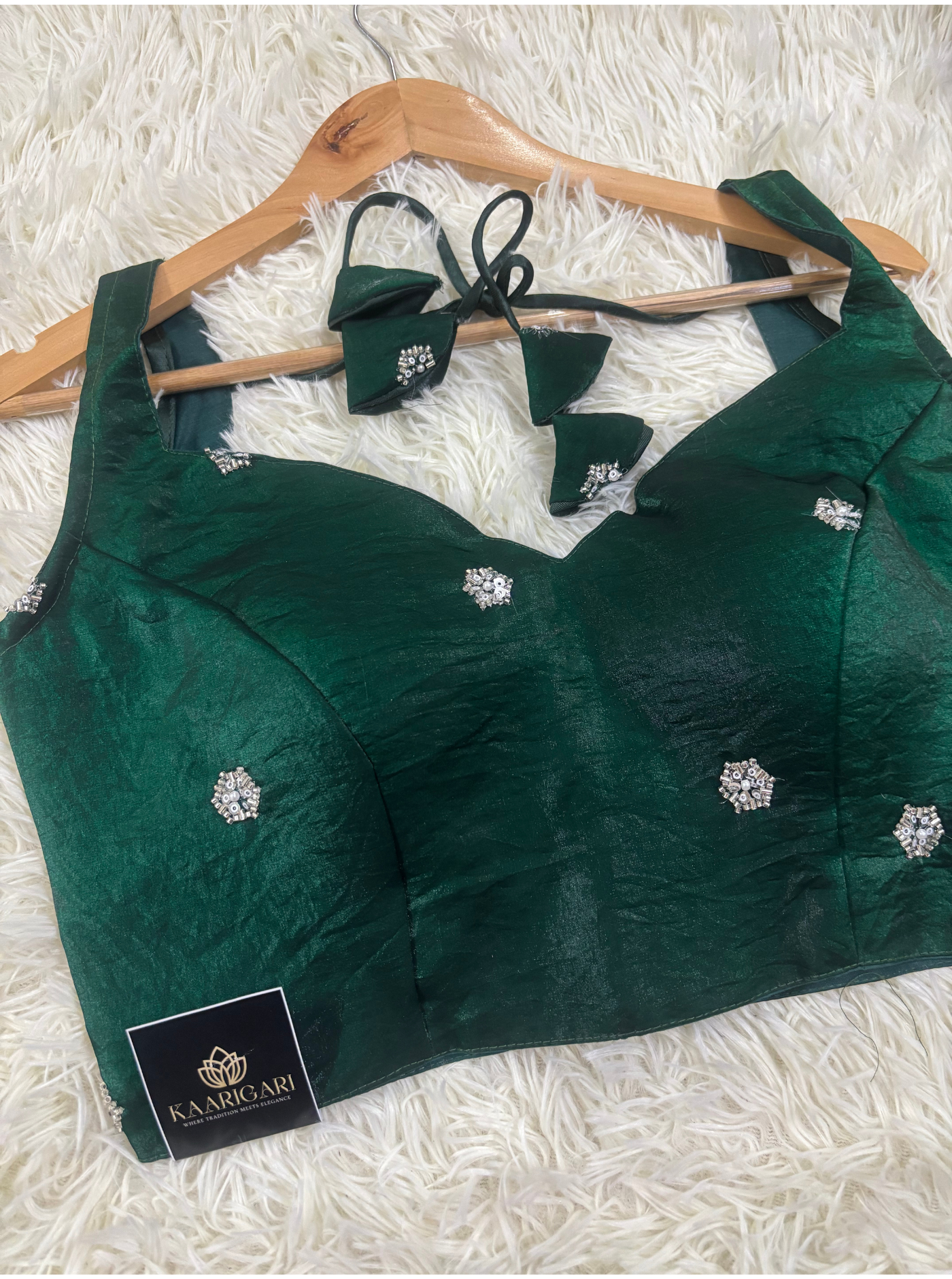 Green Tissue Blouse with Handwork