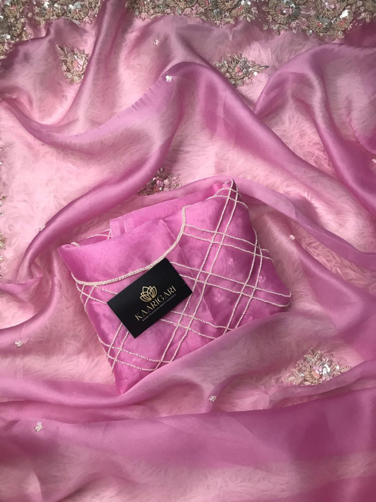 Pink Silk Organza Saree