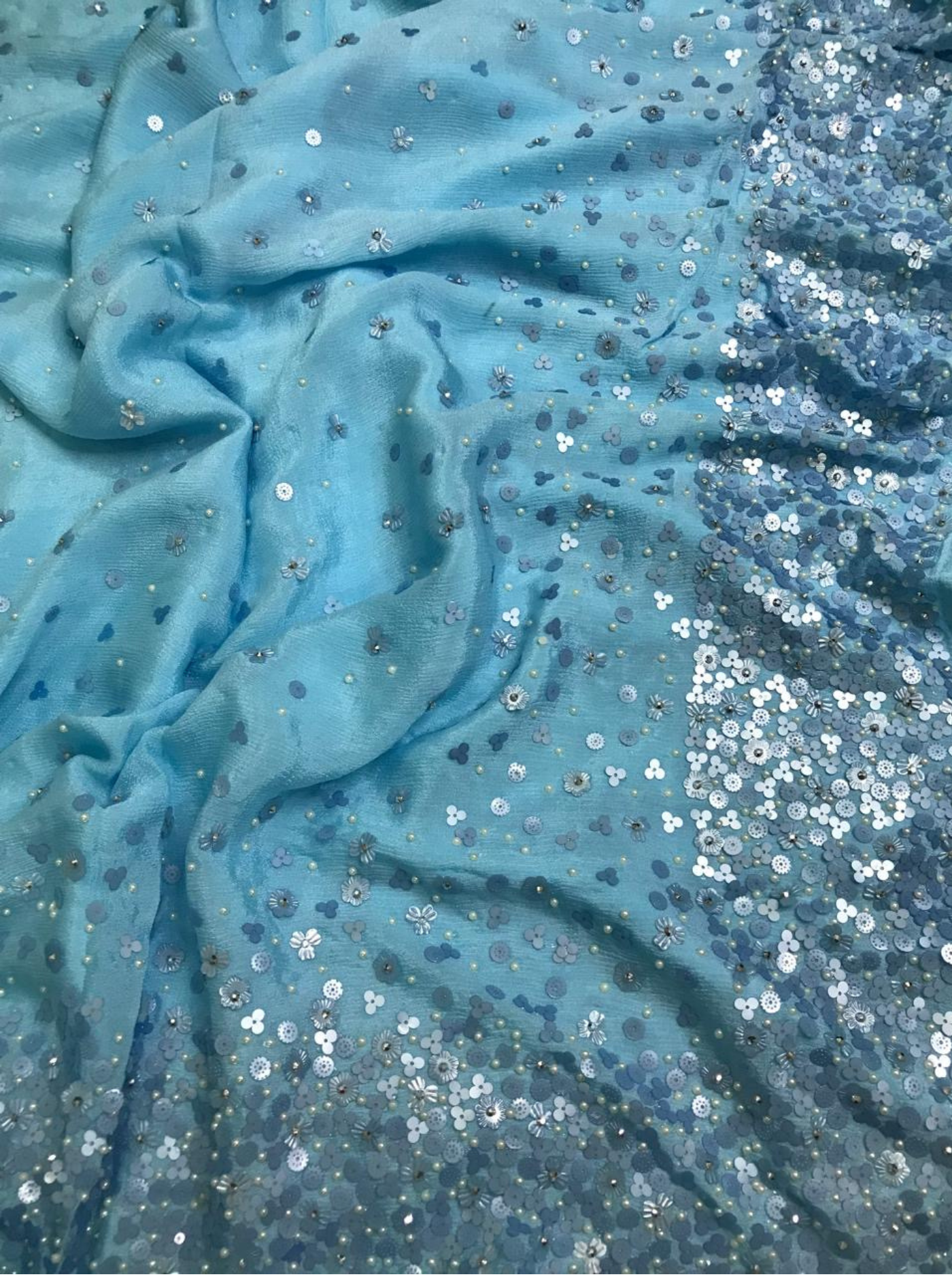 Blue Chinon Chiffon Saree