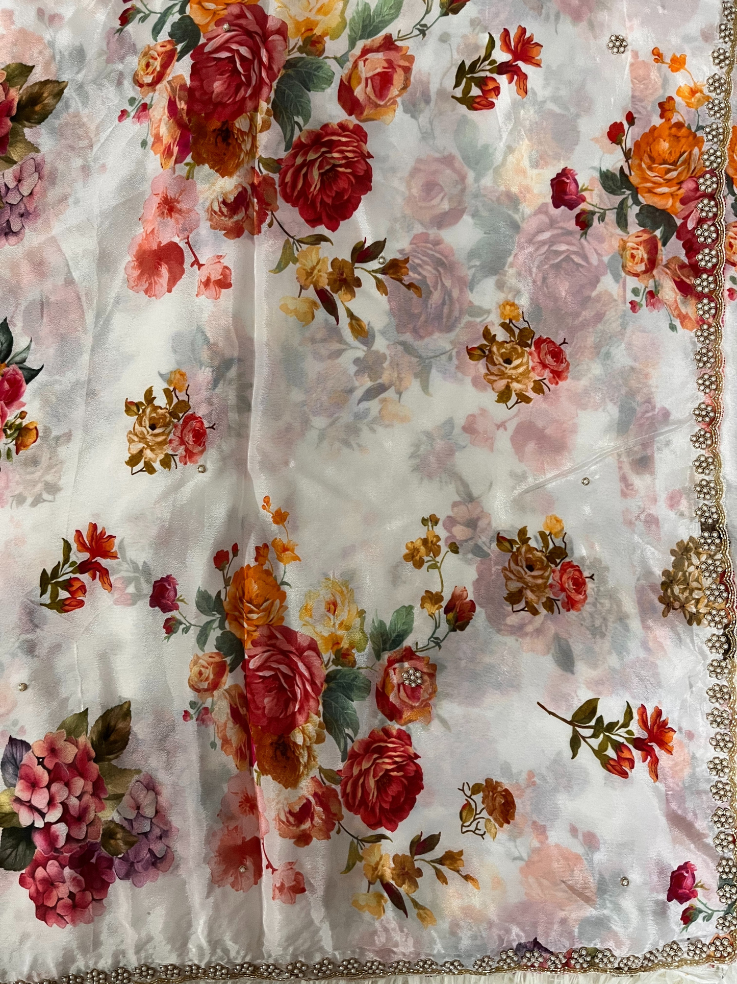 Printed Chinon Chiffon Saree with Handwork