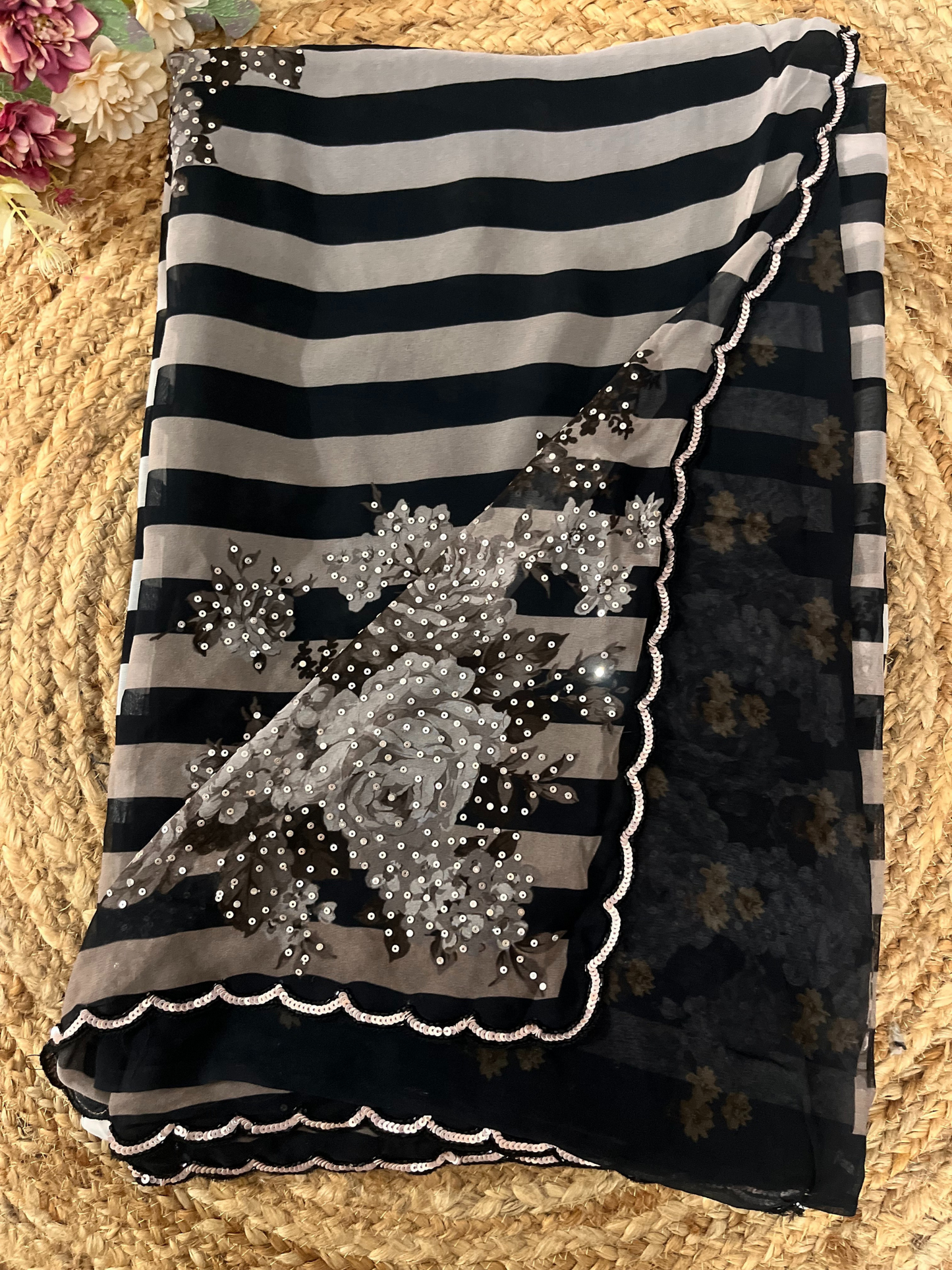 Digital Print Chinon Chiffon Saree with Highlights