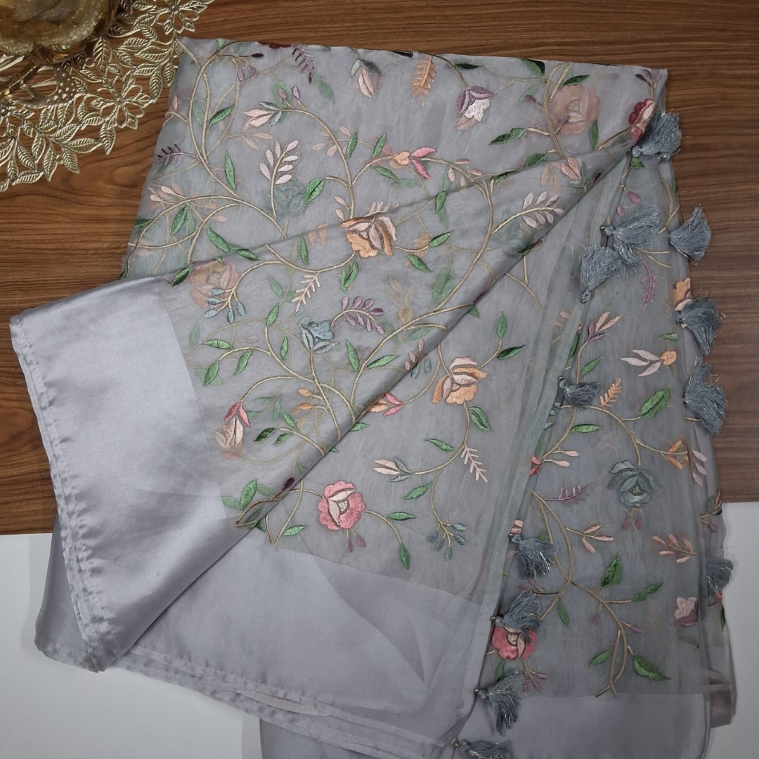 Organza Saree with  Resham Work