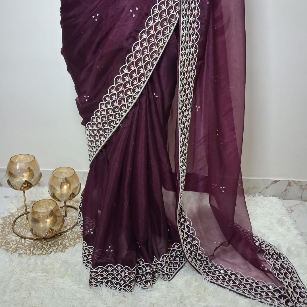 Maroon Organza Handwork
