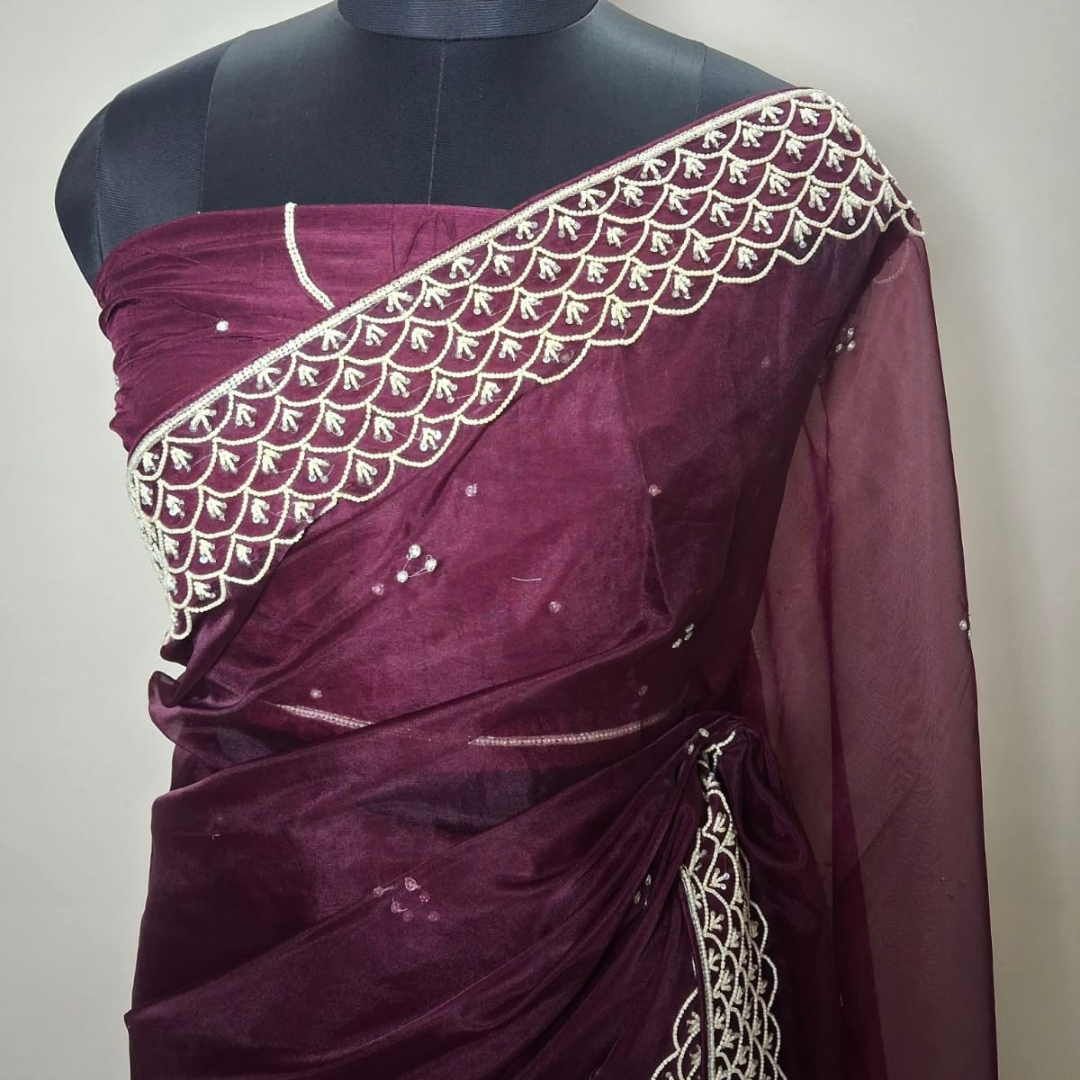 Maroon Organza Handwork