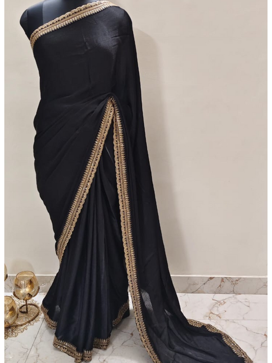 Crepe Satin Saree with Velvet Blouse