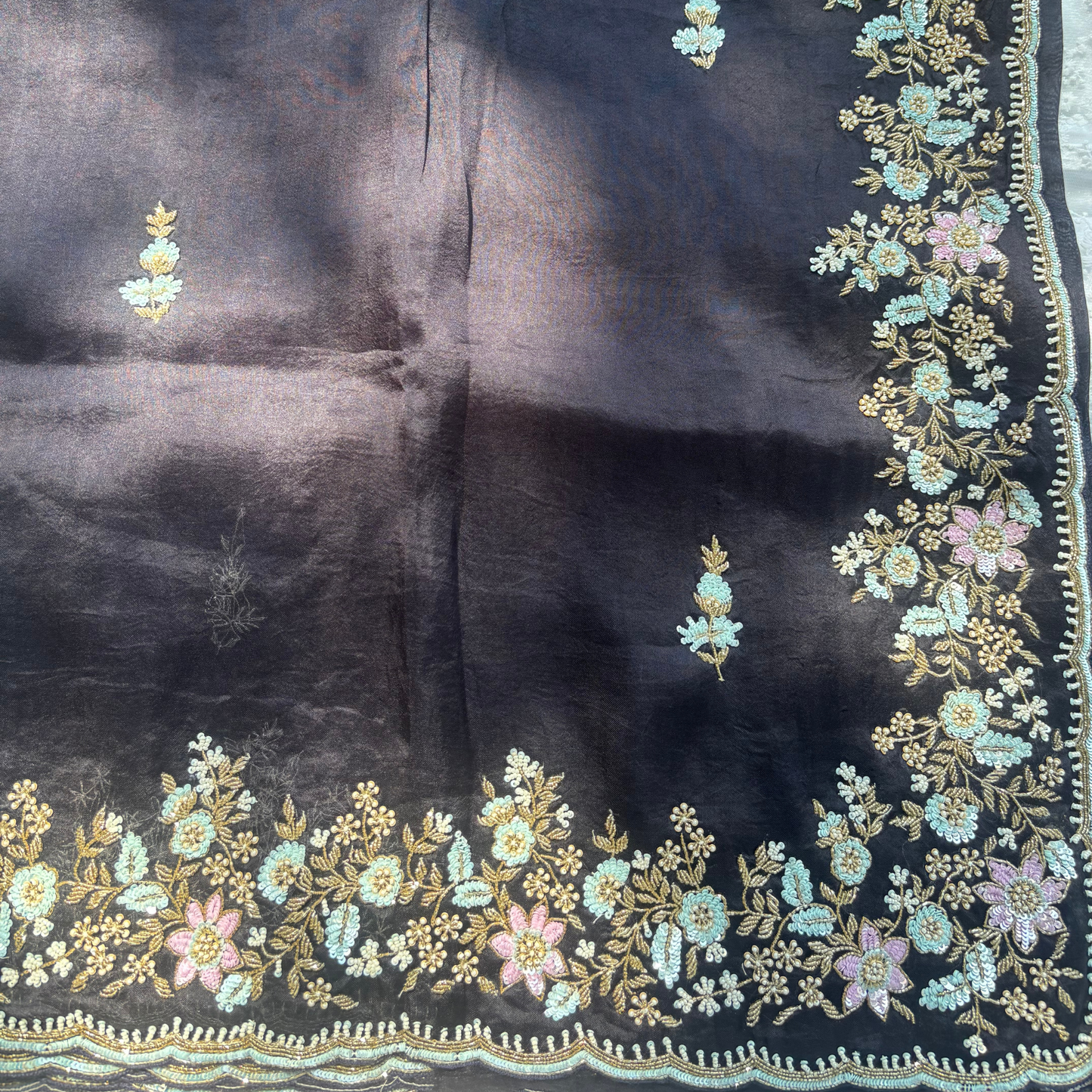 Pure Silk Organza Saree with Hand Embroidery