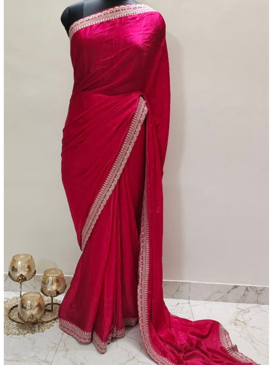 Crepe Satin Designer Saree with Velvet Blouse