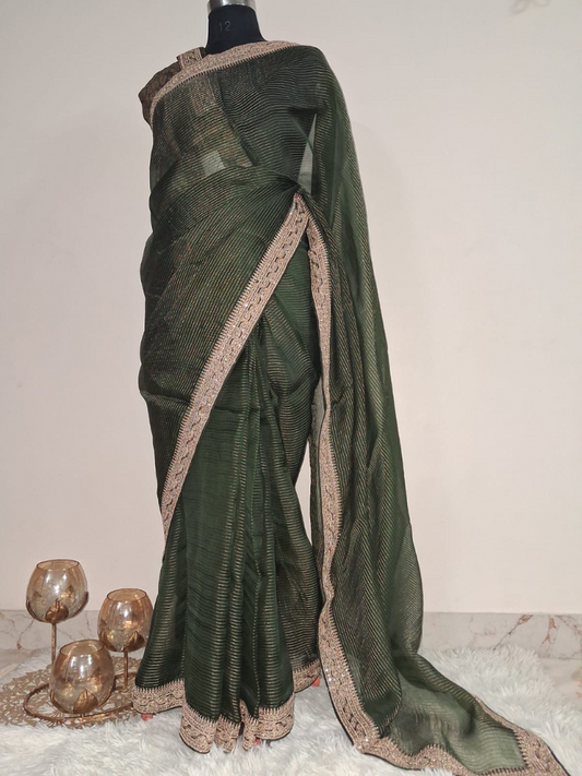 Striped Organza Saree with Ajrakh Blouse