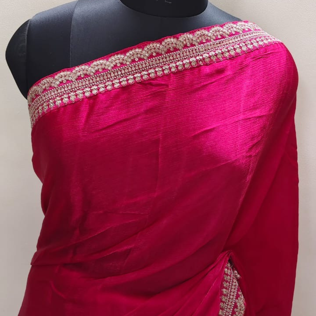 Crepe Satin Designer Saree with Velvet Blouse