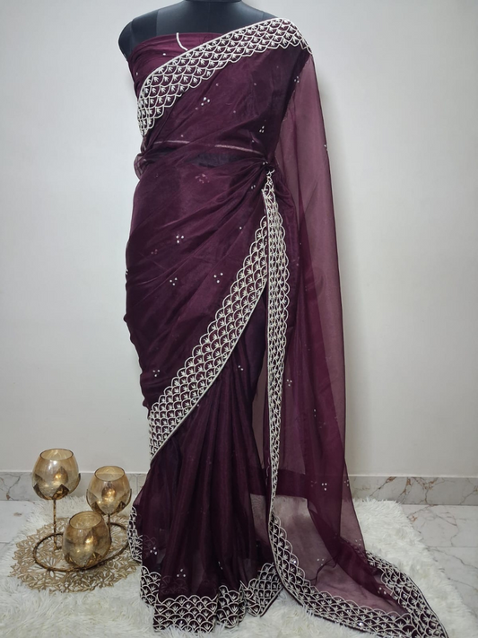 Maroon Organza Handwork