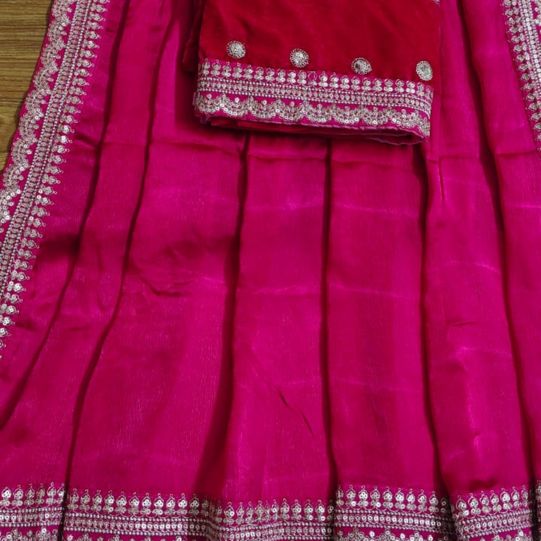 Crepe Satin Designer Saree with Velvet Blouse