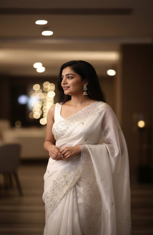 Peach Silk Organza Saree