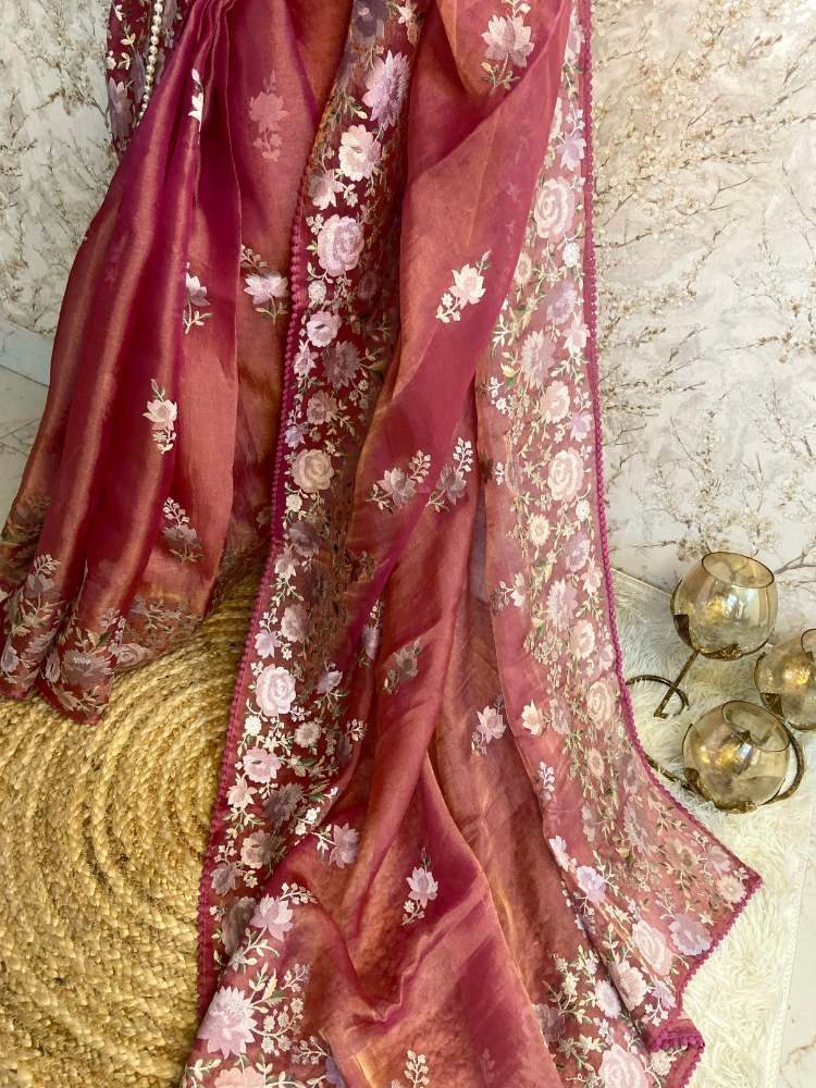 Pure Tissue with Floral Embroidery
