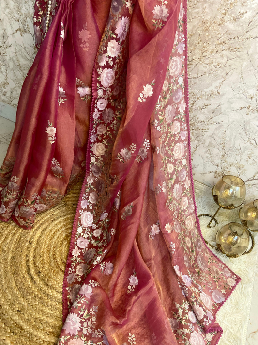 Pure Tissue with Floral Embroidery
