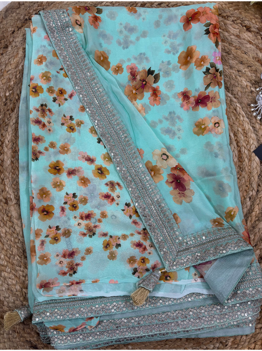 Printed Chinon Chiffon Saree