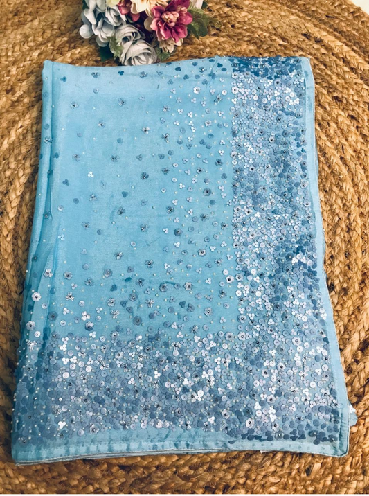 Blue Chinon Chiffon Saree