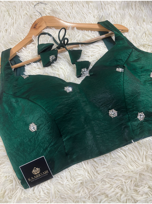 Green Tissue Blouse with Handwork