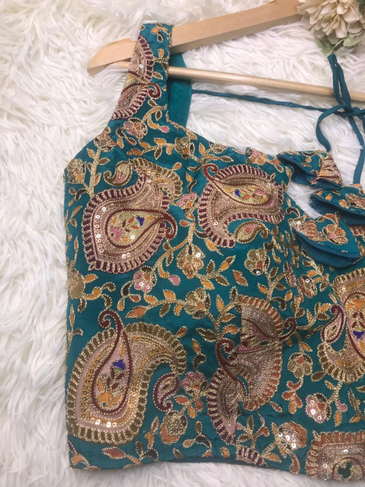 Sea-green Crepe Blouse Zari Work