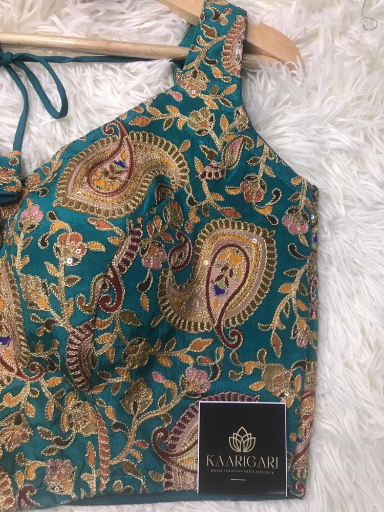 Sea-green Crepe Blouse Zari Work