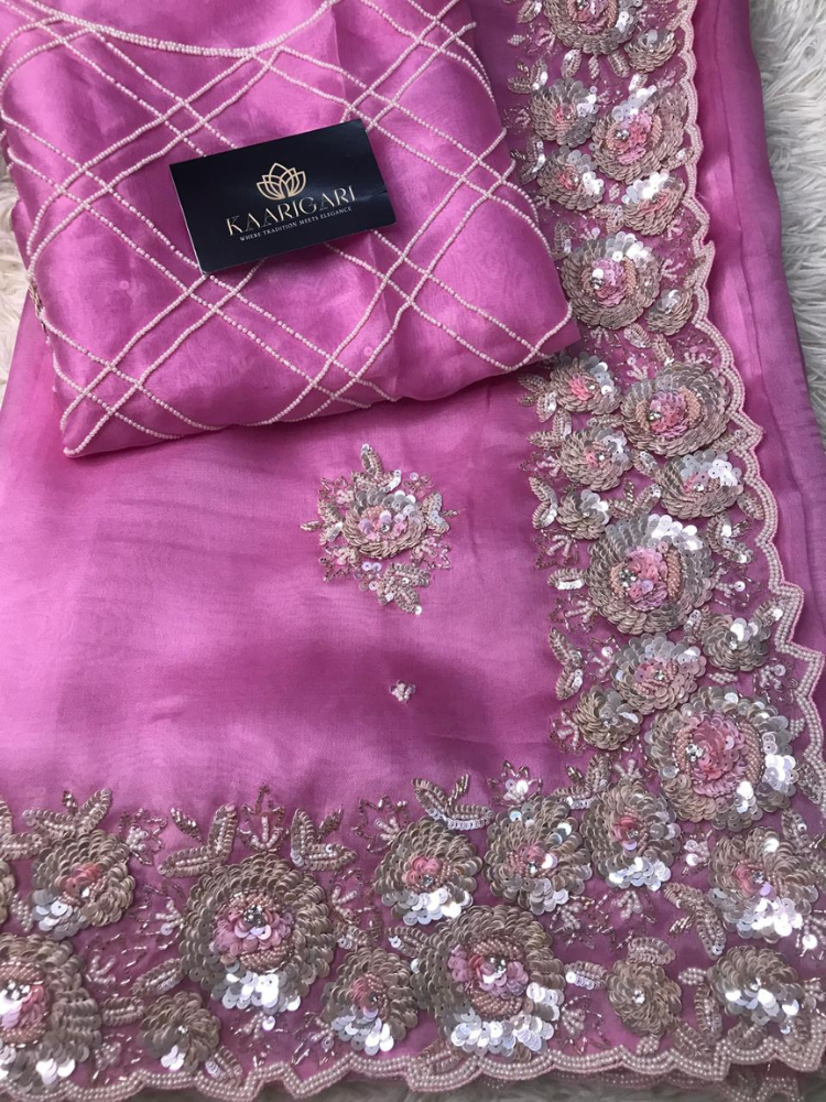 Pink Silk Organza Saree