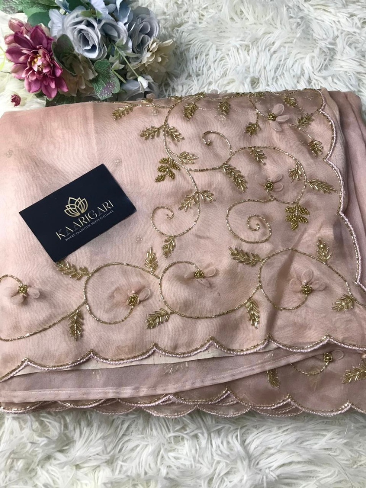 Peach Silk Organza Saree