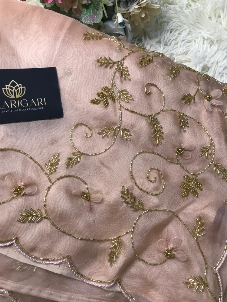 Peach Silk Organza Saree