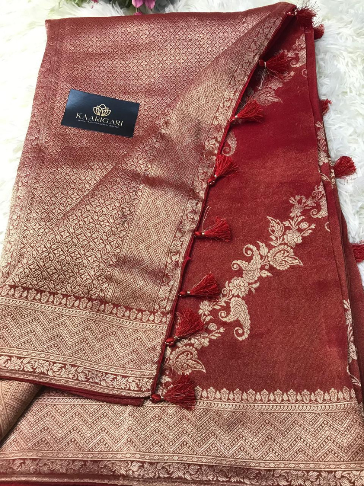Red Tissue Jacquard Saree