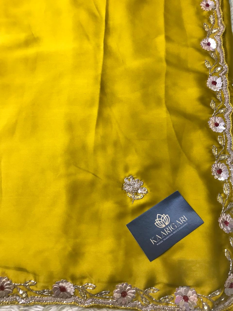 Mustard Satin Saree with Handwork