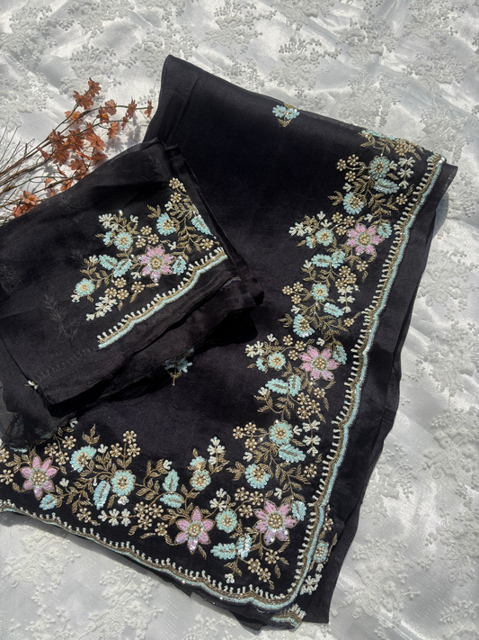 Pure Silk Organza Saree with Hand Embroidery