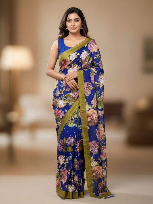 Floral Printed Crepe Satin Saree