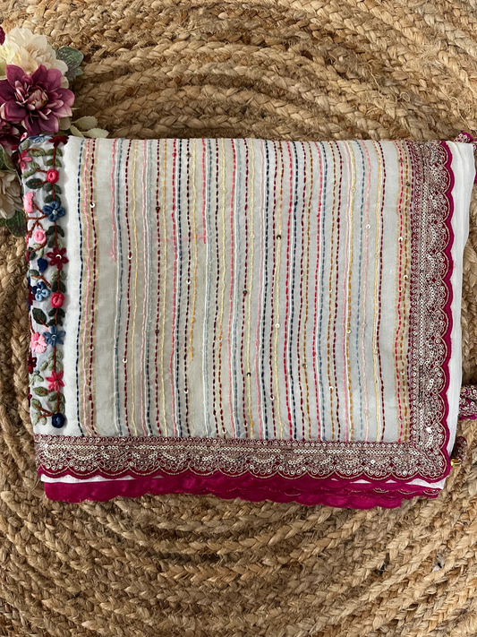 Organza Designer Saree with Hand Embroidery