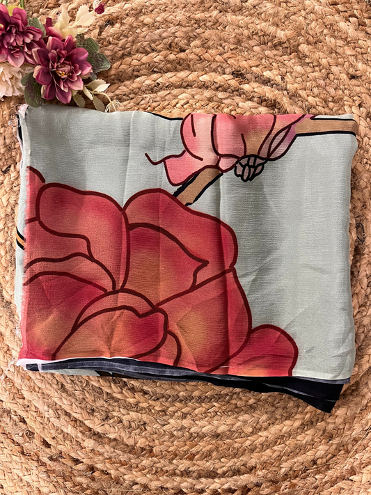 Floral Printed Chinon Chiffon Saree