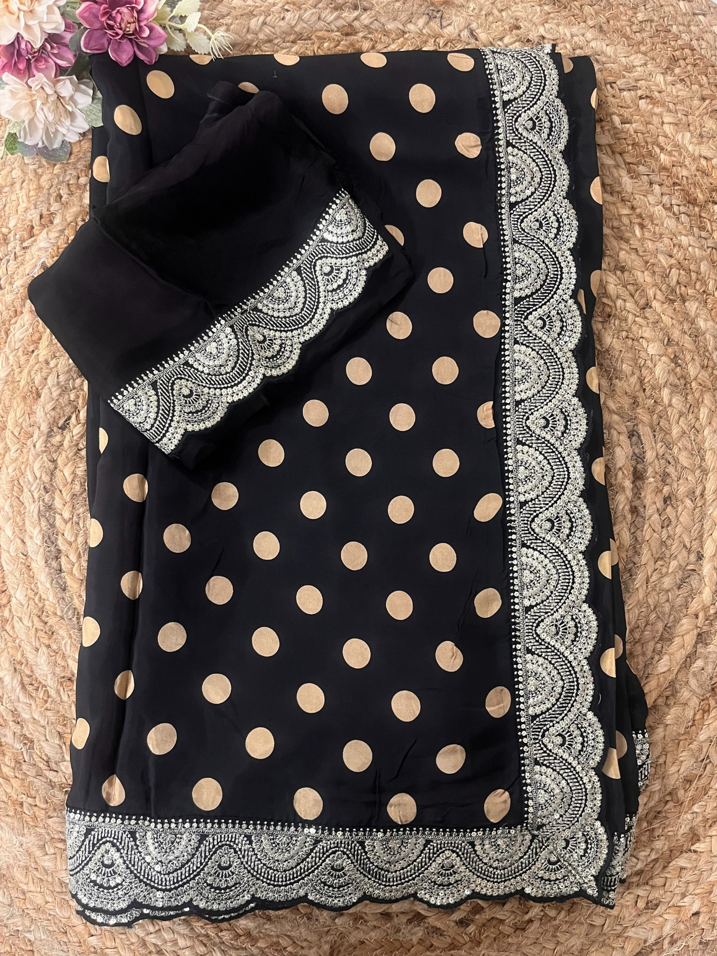 Printed Crepe Satin Saree with Designer Border