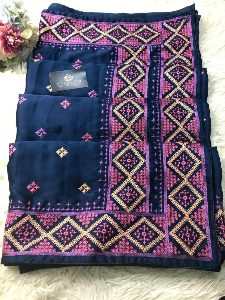 Satin Saree with Kutch Work