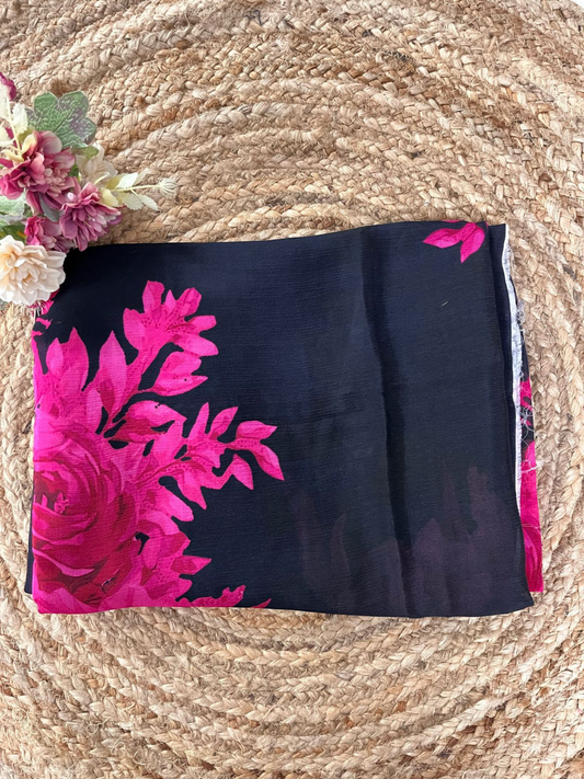 Floral Printed Chionon Chiffon Saree