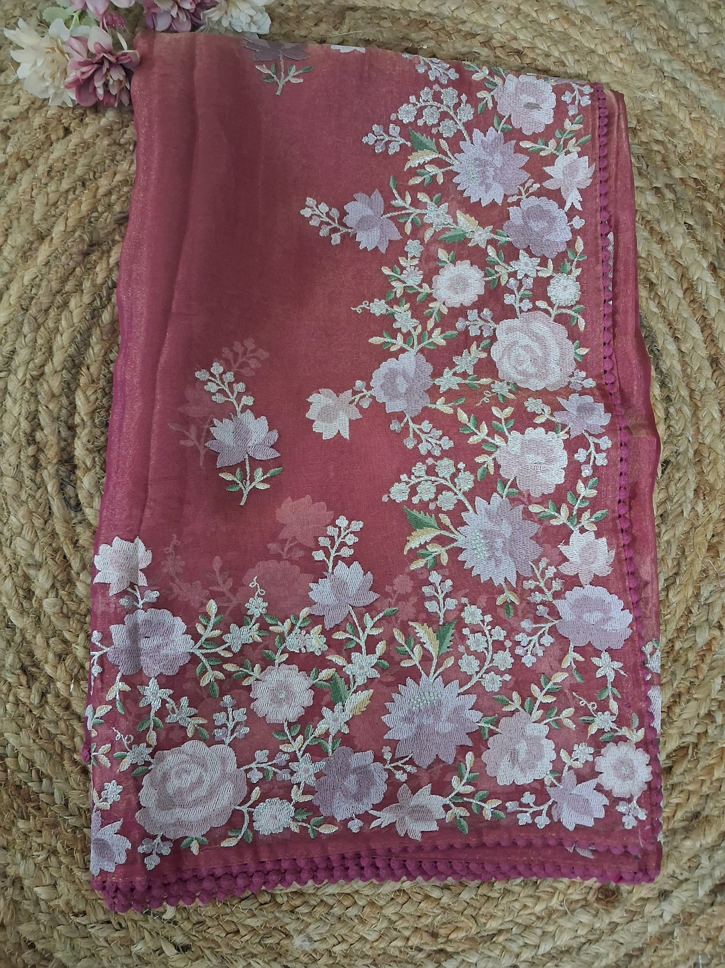 Pure Tissue with Floral Embroidery